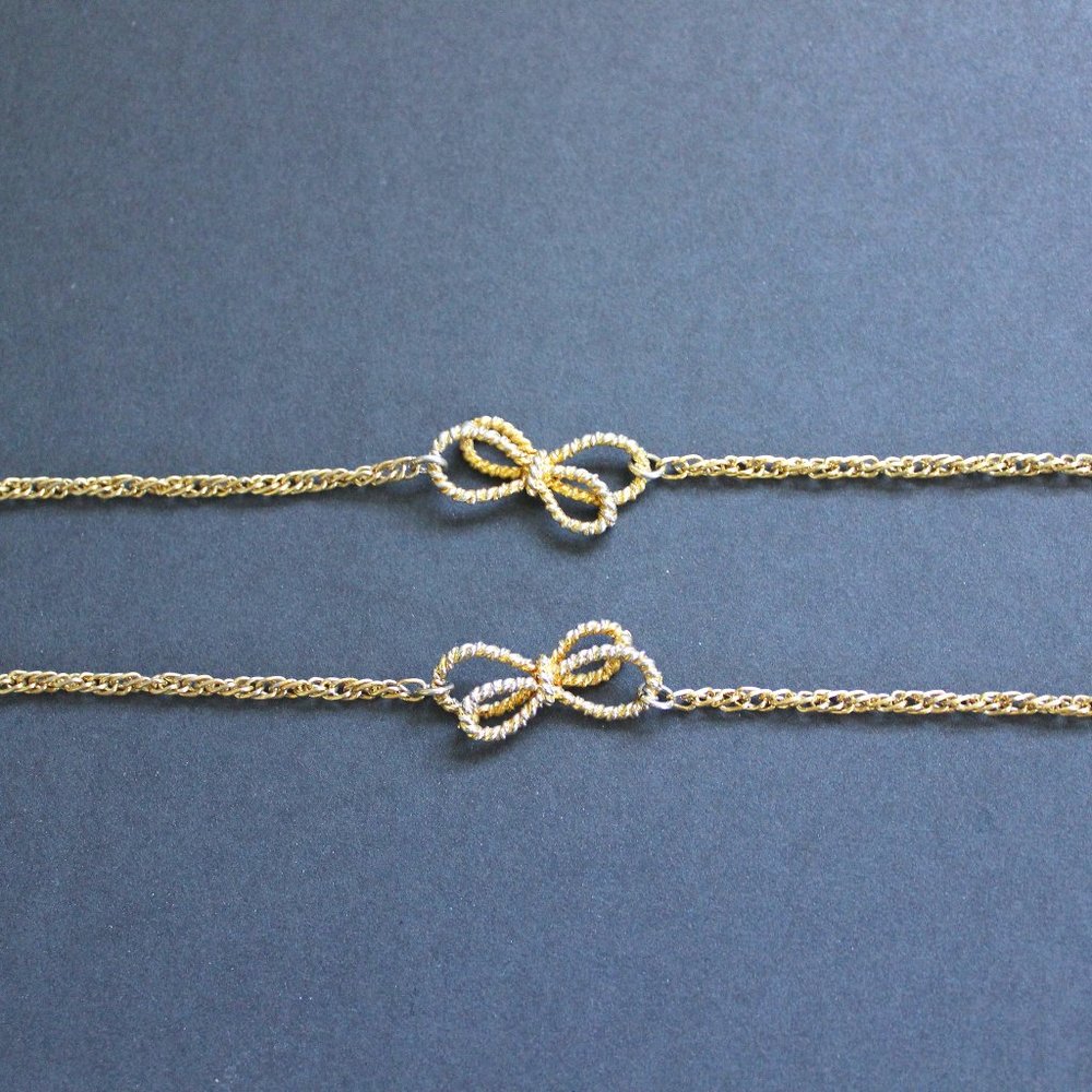 Matching Set Gold Ribbon Bracelets Magnetic Clasp